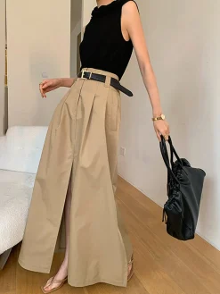 COMMENSE Oversized Cotton Split Maxi Skirt Without Belt* Skirts|Bottoms