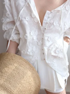 COMMENSE Oversized Embroidered Floral Shirt* Blouses & Shirts|Tops