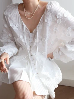 COMMENSE Oversized Embroidered Floral Shirt* Blouses & Shirts|Tops