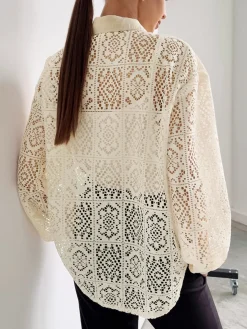 COMMENSE Oversized Eyelet Button Down Shirt* Blouses & Shirts|Tops