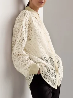 COMMENSE Oversized Eyelet Button Down Shirt* Blouses & Shirts|Tops