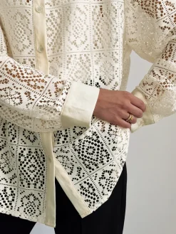 COMMENSE Oversized Eyelet Button Down Shirt* Blouses & Shirts|Tops
