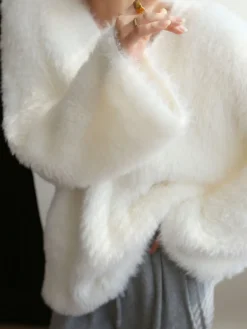 COMMENSE Oversized Fuzzy V-neck Sweater* Sweater Tops|Sweaters & Cardigans