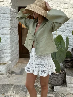 COMMENSE Oversized Long Tie-Front Sleeve Blouse* Blouses & Shirts