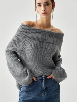 COMMENSE Oversized Overfold Off Shoulder Knit Sweater* Sweater Tops|Sweaters & Cardigans