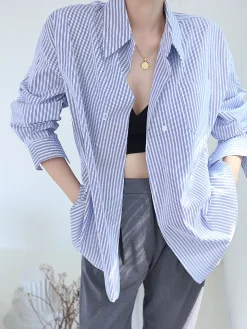 COMMENSE Oversized Pinstripe Button Down Shirt* Blouses & Shirts|Tops