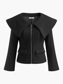 COMMENSE Oversized-Collar Slim Zipper Blazer* Blazers|Outerwear
