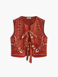 COMMENSE Paisley Printed Tie Front Vest* Outerwear|Vests