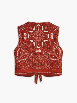 COMMENSE Paisley Printed Tie Front Vest* Outerwear|Vests
