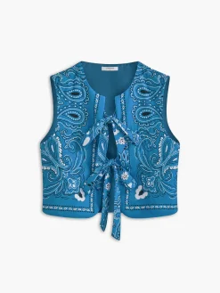 COMMENSE Paisley Printed Tie Front Vest* Outerwear|Vests