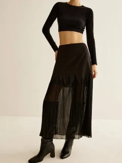 COMMENSE Panel Sheer Zipper Midi Skirt* Skirts|Bottoms