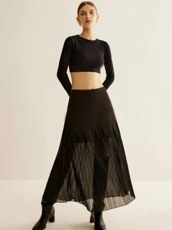 COMMENSE Panel Sheer Zipper Midi Skirt* Skirts|Bottoms