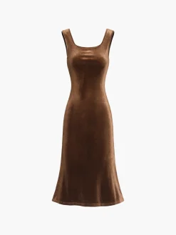 COMMENSE Paradise Feeling Velvet Midi Dress* Casual Dresses|Work Dresses