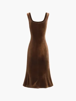 COMMENSE Paradise Feeling Velvet Midi Dress* Casual Dresses|Work Dresses