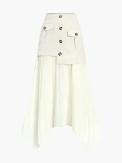 COMMENSE Patchwork Asymmetrical Pleated Buttoned Midi Skirt* Skirts|Bottoms
