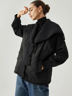 COMMENSE Patchwork Collared Geometric Winter Coat* Outerwear|Tops