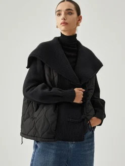COMMENSE Patchwork Collared Geometric Winter Coat* Outerwear|Tops