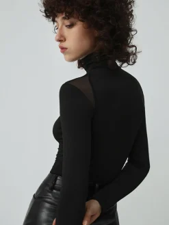 COMMENSE Patchwork Mesh Turtleneck Long Sleeve Bodysuit* Bodysuits|Bodysuits
