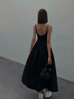 COMMENSE Patchwork Pockets Cotton Cami Midi Dress* White Dresses|Black Dresses