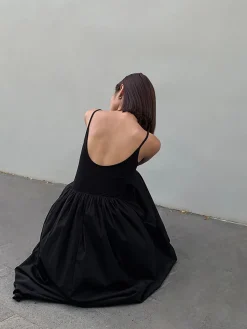 COMMENSE Patchwork Pockets Cotton Cami Midi Dress* White Dresses|Black Dresses