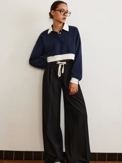 COMMENSE Patchwork Polo Crop Sweatshirt* Sweatshirts & Hoodies|Crop Tops
