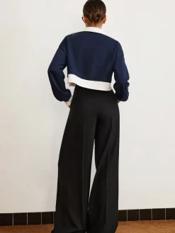COMMENSE Patchwork Polo Crop Sweatshirt* Sweatshirts & Hoodies|Crop Tops