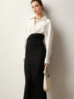 COMMENSE Patchwork Split Polo Dress* White Dresses|Casual Dresses