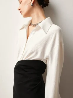 COMMENSE Patchwork Split Polo Dress* White Dresses|Casual Dresses