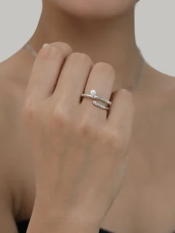 COMMENSE 1pc Faux Pearl Open Hoop Ring* Rings & Bracelets|Accessories