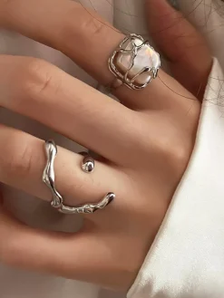 COMMENSE 1pc Minimalist Full Moon Pearl Ring* Rings & Bracelets|Accessories