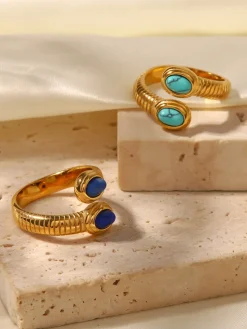 COMMENSE 1pc Sapphire & Turquoise Snake Ring* Rings & Bracelets|Accessories