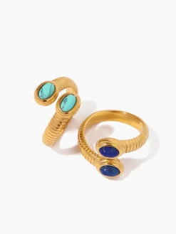 COMMENSE 1pc Sapphire & Turquoise Snake Ring* Rings & Bracelets|Accessories