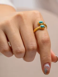 COMMENSE 1pc Sapphire & Turquoise Snake Ring* Rings & Bracelets|Accessories