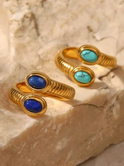 COMMENSE 1pc Sapphire & Turquoise Snake Ring* Rings & Bracelets|Accessories