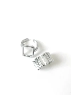 COMMENSE 2pcs Geometric Ribbed Ring* Rings & Bracelets|Accessories