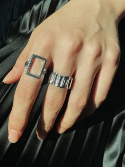 COMMENSE 2pcs Geometric Ribbed Ring* Rings & Bracelets|Accessories
