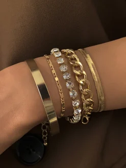 COMMENSE 5pcs Rhinestone Snake Chain Bracelet* Rings & Bracelets|Accessories