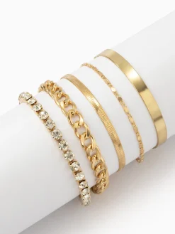 COMMENSE 5pcs Rhinestone Snake Chain Bracelet* Rings & Bracelets|Accessories