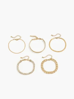 COMMENSE 5pcs Rhinestone Snake Chain Bracelet* Rings & Bracelets|Accessories