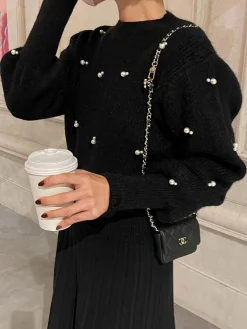 COMMENSE Pearl Beaded Cinched Sweater* Sweater Tops|Sweaters & Cardigans