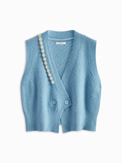 COMMENSE Pearl Beaded Criss Cross Sweater Vest* Sweater Vests|Sweaters & Cardigans