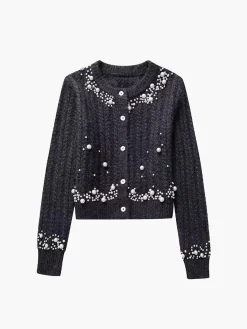 COMMENSE Pearl Beaded Long Sleeve Knit Top* Knitwear|Tops