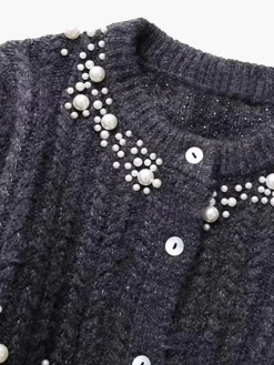 COMMENSE Pearl Beaded Long Sleeve Knit Top* Knitwear|Tops