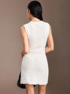 COMMENSE Pearl Beaded Sweater Tank Dress* White Dresses|Sweater Dresses