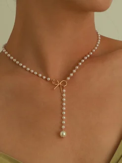 COMMENSE Pearl Bow Knot Pendant Necklace* Necklaces|Accessories