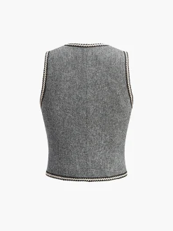COMMENSE Pearl Button Split Crop Vest* Outerwear|Crop Tops