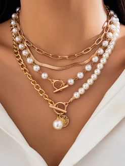 COMMENSE Pearl Decor Chain Layered Necklace* Necklaces|Accessories