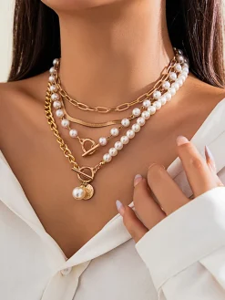 COMMENSE Pearl Decor Chain Layered Necklace* Necklaces|Accessories