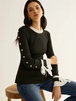 COMMENSE Pearl Decor Panel Pleated Blouse* Blouses & Shirts|Tops