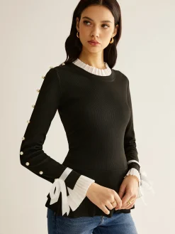 COMMENSE Pearl Decor Panel Pleated Blouse* Blouses & Shirts|Tops
